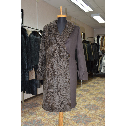 Пальто-Шуба из каракуля комбинированная драпом